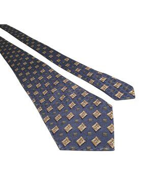 Geoffrey Beene Mens Tie Diamond Pattern Blue Gold Silk Elegant Neckwear 60 x 4